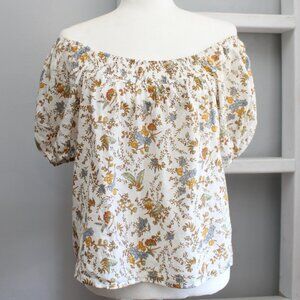 ANA White Cream Over The Shoulder Smocked Puff Sleeve Top Blouse Size Large P